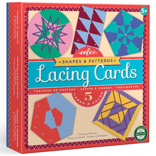 eeBoo Shapes &#x26; Patterns Lacing Cards Set